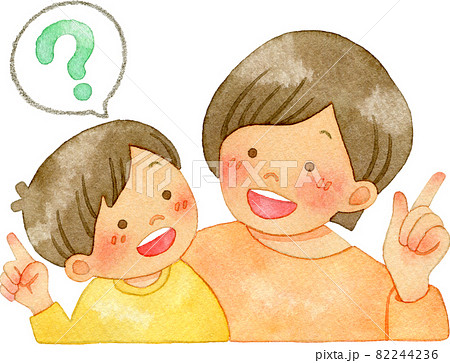 子供の疑問に笑顔で答える母親 人指し指を立てる親子 のイラスト素材