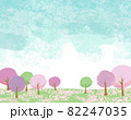 水彩風の桜と草原のベクターイラスト背景 テキストなし 82247035
