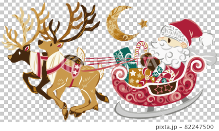 クリスマス 走るトナカイとそりに乗ったサンタクロースの