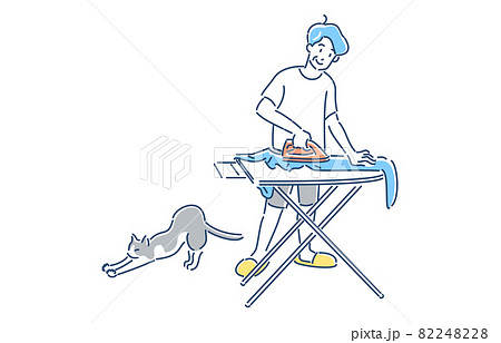 家事をする人物 シニア 男性 アイロンがけ イラストのイラスト素材 2428