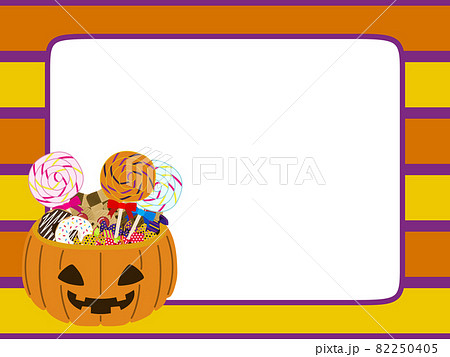 ハロウィンのお菓子詰め合わせのフレーム素材 葉書用 横向き のイラスト素材 ハロウィンのお菓子詰め合わせのフレーム素材 葉書用 横向き のイラスト素材
