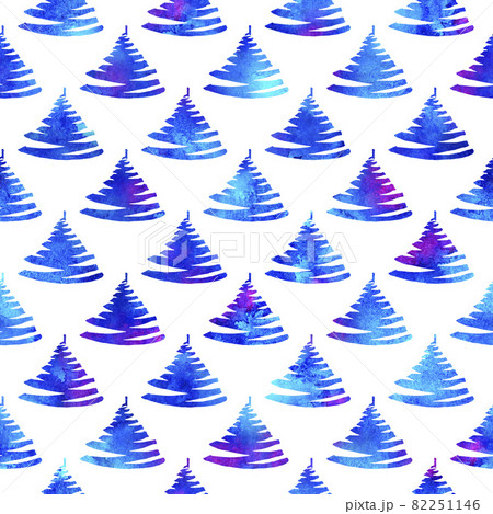 XMAS watercolour Fir Tree Seamless Pattern in Blue Color on white background. Hand-Painted Watercolor Spruce Pine tree wallpaper for Ornament, Wrapping or Christmas Decoration 82251146