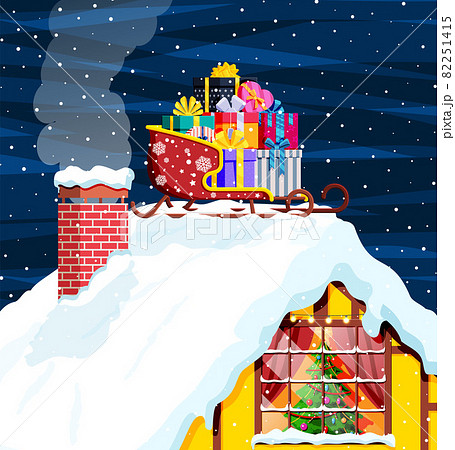 Christmas Santa Claus sleigh with gifts boxes 82251415