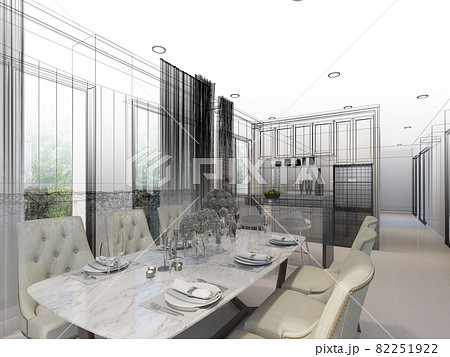 abstract sketch design of interior dining room 82251922