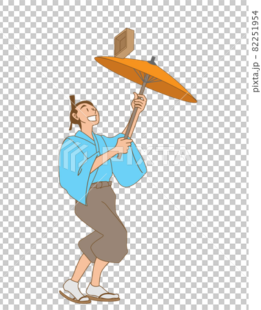 一個穿和服的男人在做雨傘轉動藝術 82251954