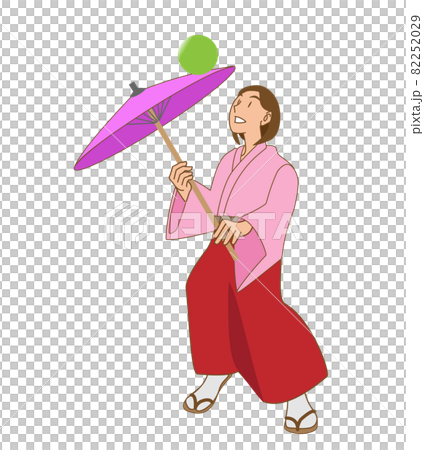 一個穿和服的女人表演轉傘藝術 一個穿和服的女人表演轉傘藝術 82252029