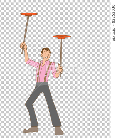 皿回し芸をする男性 82252030