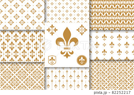 Set of vintage gold patterns. Floral elements 82252217
