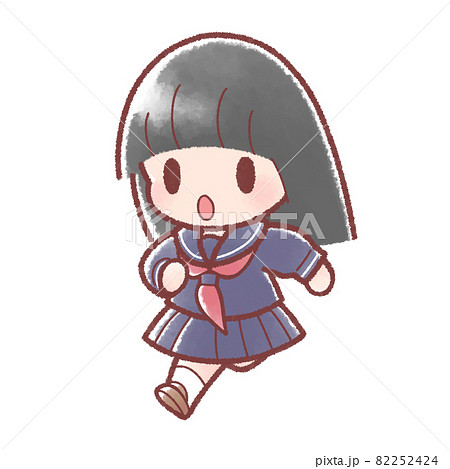 走るセーラー服の女の子のイラスト素材