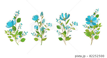 花のベクターイラスト 花の装飾的なデザイン素材 金色と青のイラスト素材