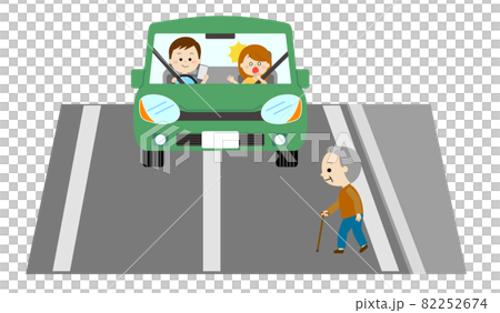 スマホを見ていて道路を横断する歩行者に気がついていない運転手 スマホを見ていて道路を横断する歩行者に気がついていない運転手 82252674