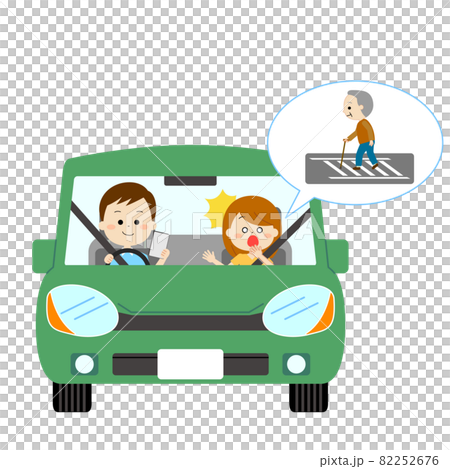 スマホを見ていて横断中の歩行者に気がついていない運転手 スマホを見ていて横断中の歩行者に気がついていない運転手 82252676