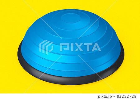 Blue half fitball or fitness ball for yoga exercise isolated yellow background Blue half fitball or fitness ball for yoga exercise isolated yellow background 82252728