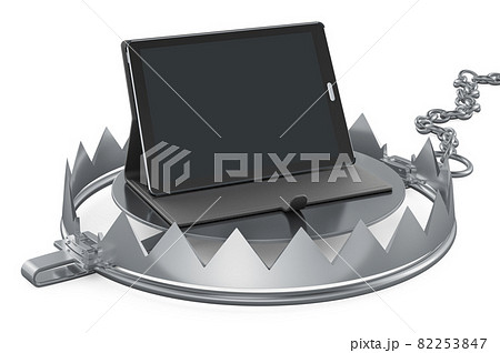 Bear Trap with tablet computer, 3D rendering Bear Trap with tablet computer, 3D rendering 82253847