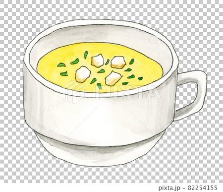 コーンスープ 手描き水彩画 のイラスト素材