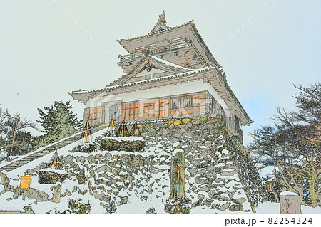 丸岡城 霞ケ城 天守閣 冬景色のイラスト素材