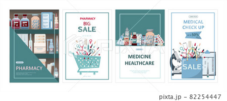 Vector medical banner. Pharmacy template for hospitals, advertising, pharmacies training. International health protection, insurance.Medicine and surgery.Vaccination, online health check up, medical 82254447
