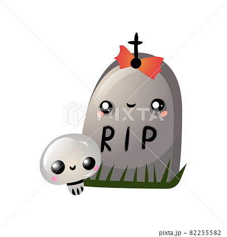 Autumn Halloween kawaii vector design with a cute tombstone. Illustration for kids, celebration, web, print, etc.  82255582