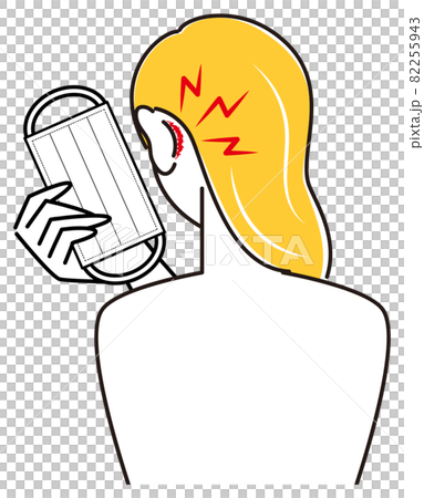 A woman who hurts because the back of her ear is hurt by wearing a skin care mask Simple Vector 82255943