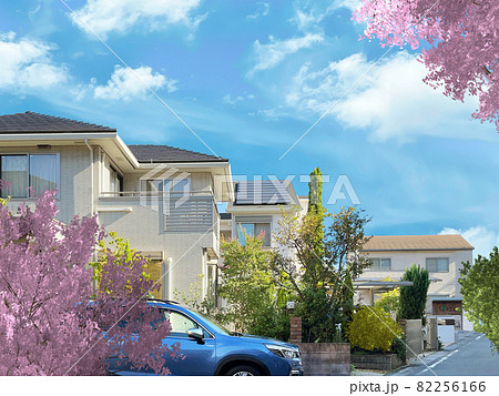 春の桜　住宅　戸建ての街並み 82256166