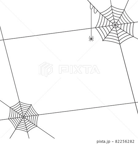 蜘蛛の巣にぶら下がるかわいいクモ ハロウィーンやホラーイメージのシンプルな背景 フレーム素材 正のイラスト素材 2562