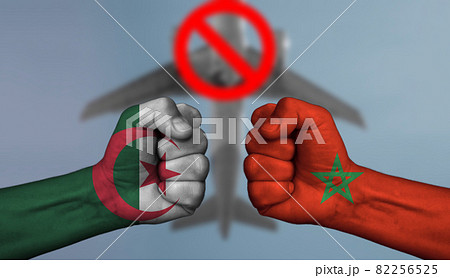 Morocco vs versus Algeria, cold war, Algeria closes air traffic to Morocco on national territory. Conceptual image 82256525