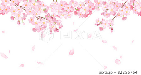 桜と散る花びらの横方向シームレスパターン 水彩イラスト フレーム装飾 のイラスト素材
