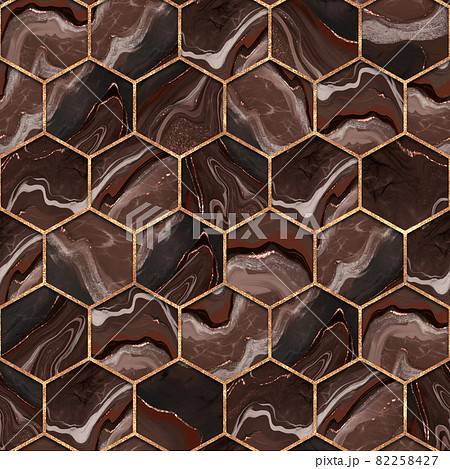 Hexagon seamless texture with gold glitter. Abstract background 82258427