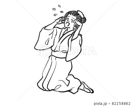日本画タッチの泣く女性人物イラストのイラスト素材 2562