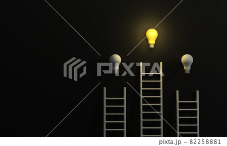 Stairs reaching a light bulb in a minimalist black background. idea, brainstorming, startup, inspiration concept. 82258881