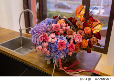 Close-up colorful spring bouquet with many different flowers jelly. Close-up colorful spring bouquet with many different flowers jelly. 82260507