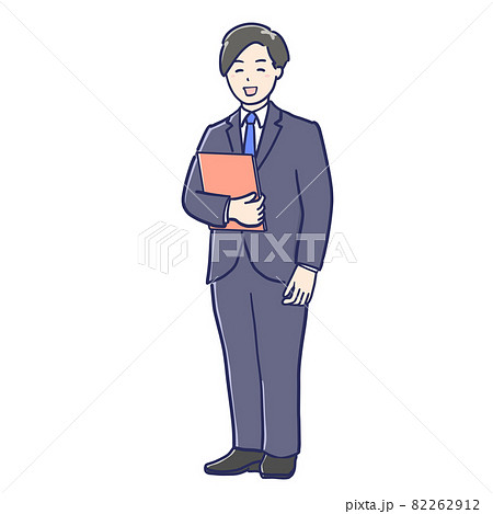 笑顔で資料を持つスーツ男性のイラスト 笑顔で資料を持つスーツ男性のイラスト 82262912