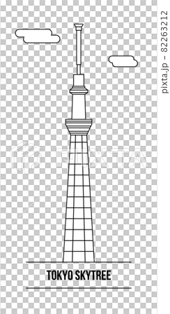 簡單的東京天空樹和雲矢量圖像線圖 82263212
