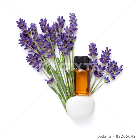 Bottle Of Lavender Essential Oil On White 82265648