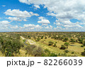 青い空と大きな雲と大地がどこまでも続くタンザニアのタランギレ国立公園の雄大な風景 82266039