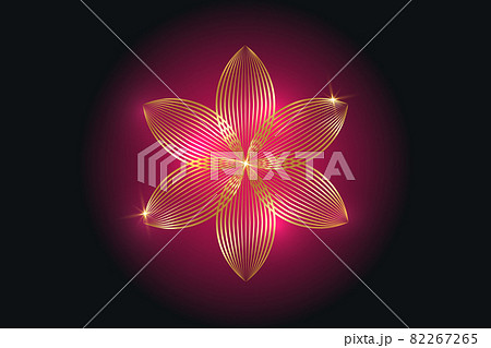 flower of life, gold spiritual mandala, Sacred Geometry. Bright golden symbol of harmony and balance. Mystical talisman, luxury round vector isolated on purple background 82267265