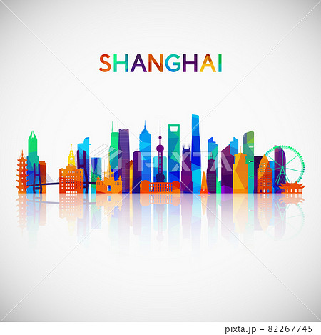 Shanghai skyline silhouette in colorful geometric style. Shanghai skyline silhouette in colorful geometric style. 82267745
