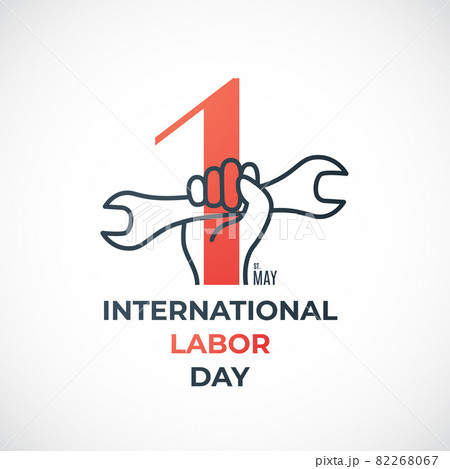 Labor Day concept banner with red number 1 and hand holding wrench. Labor Day concept banner with red number 1 and hand holding wrench. 82268067