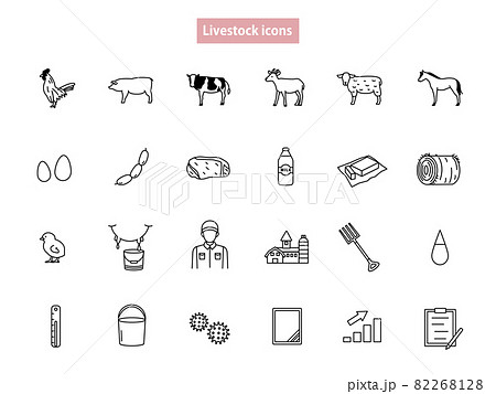 畜産農業　家畜　スマート畜産　アイコン　セット 82268128