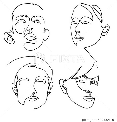 Young men and women Face line art hand drawn sketch 82268416