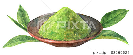 水彩抹茶の粉と葉っぱ 82269622