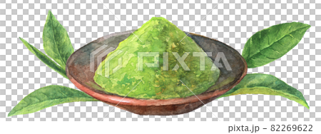 水彩抹茶粉和葉子 82269622