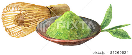 水彩抹茶の粉と茶筅 82269624