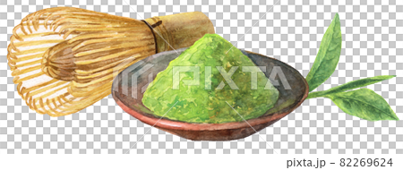 水彩抹茶の粉と茶筅 82269624