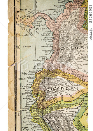 Colombia and Ecuador on vintage map 82269935