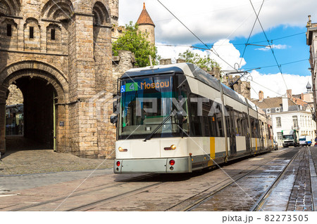 City tram in Gent in a beautiful summer day, Belgium City tram in Gent in a beautiful summer day, Belgium 82273505