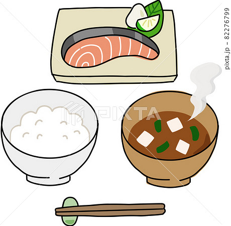 鮭の塩焼き定食 / 和食の朝ご飯 82276799