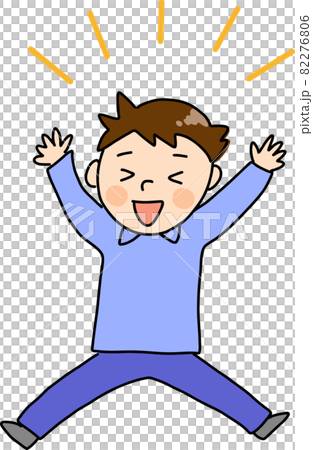 ばんざいをして飛び上がって大喜びする男の子 82276806