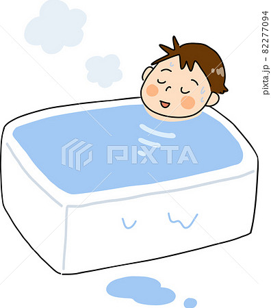 温かいお風呂にゆっくり浸かってリラックスする男の子のイラスト素材