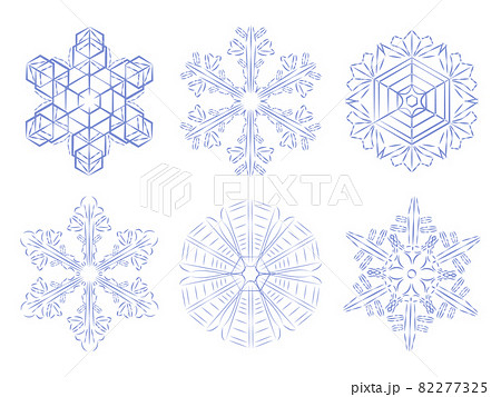 雪の結晶のベクターイラストアイコンセット 冬 フラット 繊細 冷たい